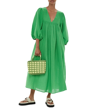 Shop Whistles Gloria Linen Blend Dress In Green