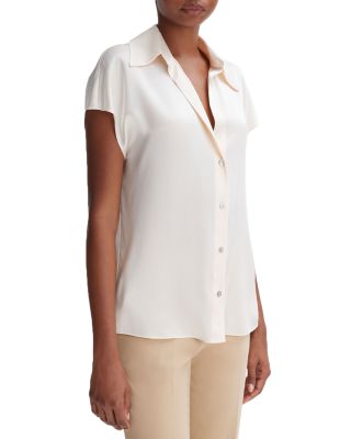 Silk Cap Sleeve Ruched Back Shirt 