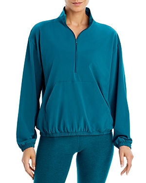 Beyond Yoga In Stride Half-zip Sweatshirt In Lunar Teal Heather
