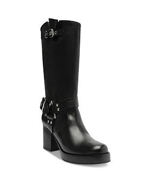 Shop Schutz Women's Kiara Harness Studded Strap High Heel Boots In Black