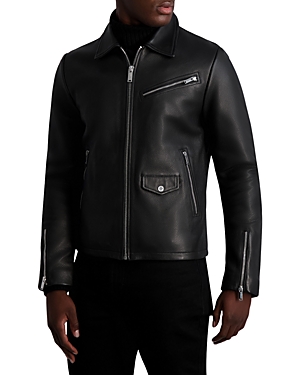 Karl Lagerfeld Leather Full Zip Jacket In Black