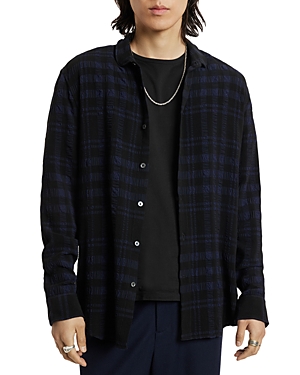 Shop John Varvatos Slim Fit Button Front Shirt In Blue Black