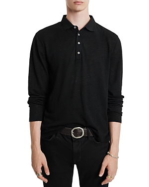 John Varvatos Presidio Merino Long Sleeve Polo Shirt In Black