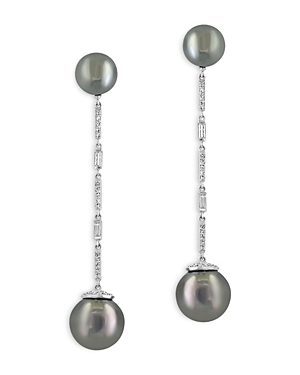 Bloomingdale's Diamond (0.56 ct. t.w.) & Multi Black Tahitian Pearls Drop Earrings in 14K White Gold