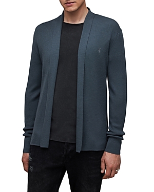 Allsaints Mode Merino Wool Open Cardigan In Beetle Blue