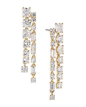 Shop Nadri A La Carte Double Linear Drop Earrings In Rhodium Plated Or 18k Gold Plated