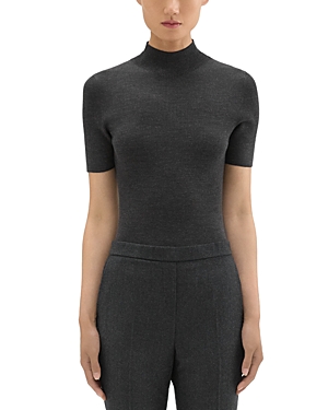 Theory Leenda Mock-neck Ribbed Regal Wool Sweater In Mink/dark Charcoal