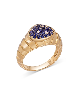18K Yellow Gold Timo Blue Sapphire & Diamond Pave Ring
