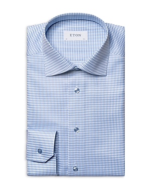 Shop Eton Slim Fit Twill Houndstooth Shirt In Light Blue