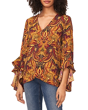 Shop Vince Camuto Ruffled Sleeve V Neck Blouse In Pickled Beet