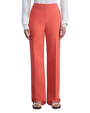 Lafayette 148 Barrow Straight-leg Wool-silk Pants In Stamped Poppy