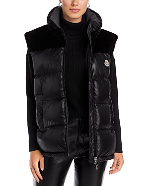 Shop Moncler Lempa Faux Fur Trim Down Puffer Vest In Black