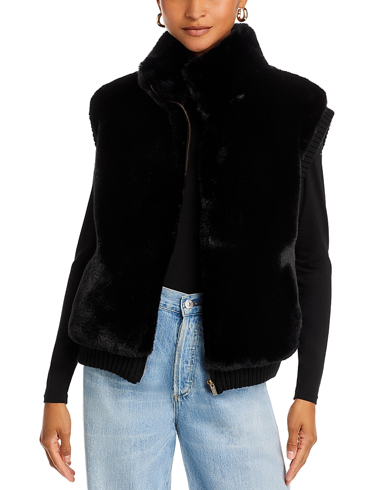 Surell Women's Faux Rex Rabbit Vest In Black