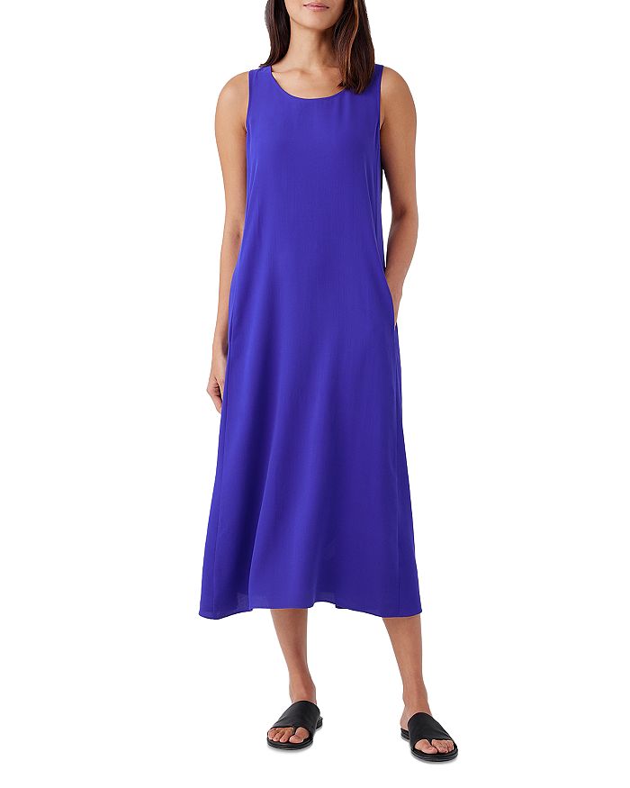Eileen Fisher Scoop Neck Silk Midi Dress | Bloomingdale's