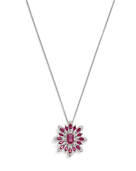 Bloomingdale's - Ruby & Diamond Starburst Pendant Necklace in 14K White Gold, 18"