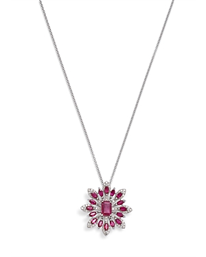 Bloomingdale's Ruby & Diamond Starburst Pendant Necklace In 14k White Gold, 18 In Pink/white