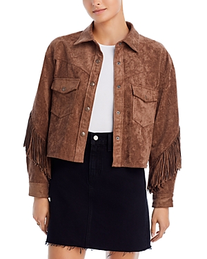 Blanknyc Faux Leather Fringe Trim Jacket In Hot Cocoa