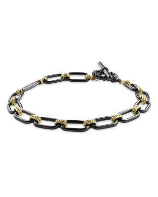 18K Yellow Gold Black Caviar Signature Ceramic Link Toggle Bracelet