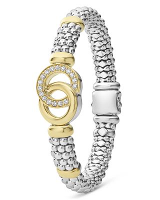 18K Yellow Gold & Sterling Silver Signature Caviar Diamond Interlocking Circle Beaded Bracelet