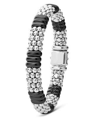 Sterling Silver Black Caviar Black Ceramic Beaded Bracelet