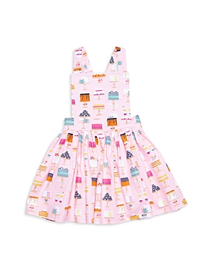 Worthy Threads Girls' Cakes Print Pinafore Dress - Baby, Little Kid In Pink