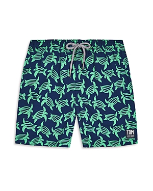 Shop Tom & Teddy Boys' Turtle Print Swim Trunks - Little Kid, Big Kid In Navy Green