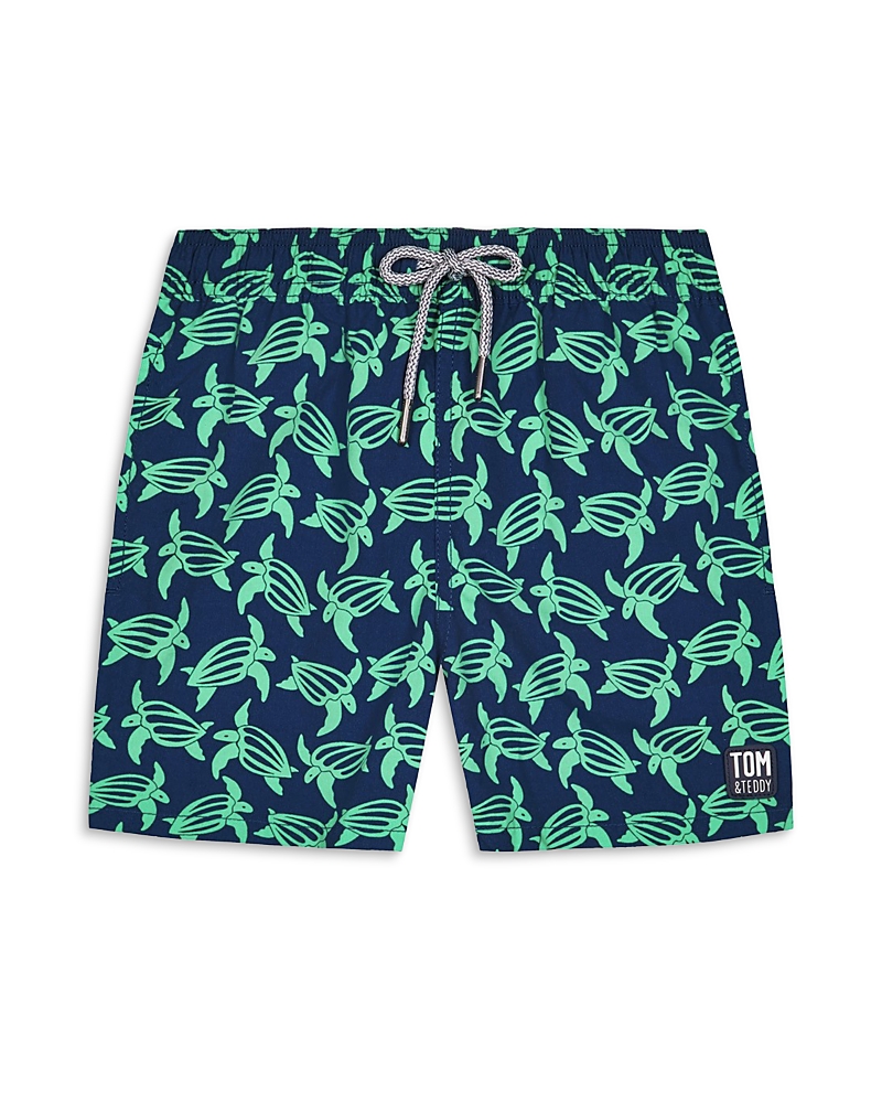 Tom & Teddy Boys' Turtle Print Swim Trunks - Little Kid, Big Kid In Navy Green