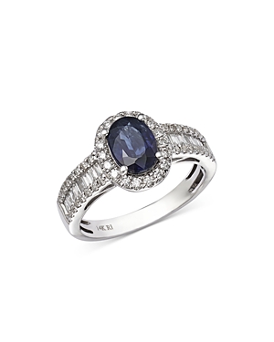 Bloomingdale's Blue Sapphire & Diamond Halo Ring in 14K White Gold