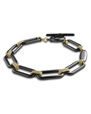 18K Yellow Gold Signature Caviar Black Ceramic Link Toggle Bracelet