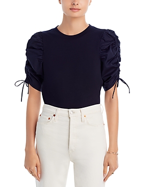Frame Ruched-sleeve Tee In Navy