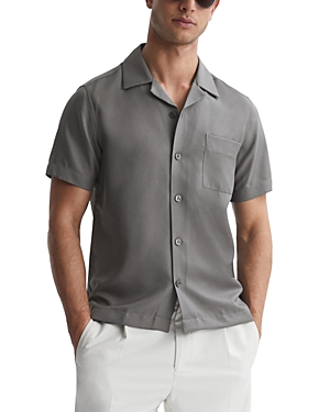 Reiss Tokyo Cuban Collar Button-through Shirt In Gray