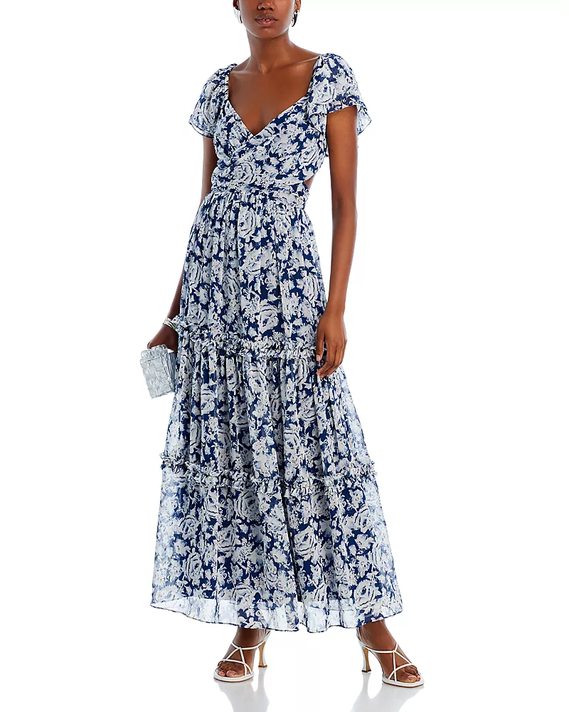 Aqua Flutter Sleeve Tiered Maxi Dress - Exclusive