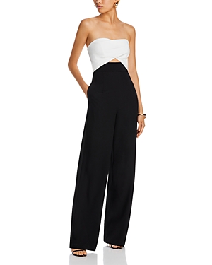 Black Halo Jada Strapless Wide Leg Jumpsuit In Black /pea