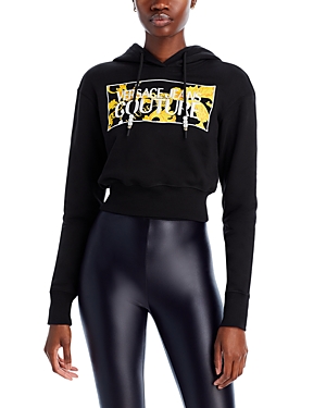 Shop Versace Jeans Couture Embroidered Cropped Sweatshirt In Black/gold