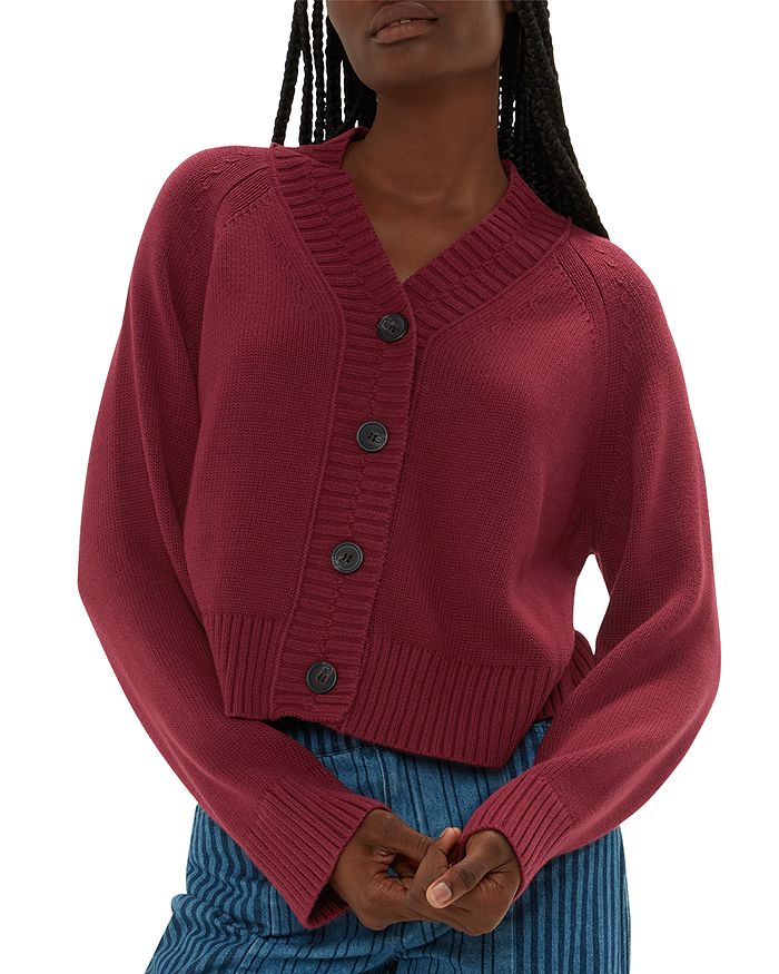 Whistles Cotton Ribbed Trim Cardigan Bloomingdale s