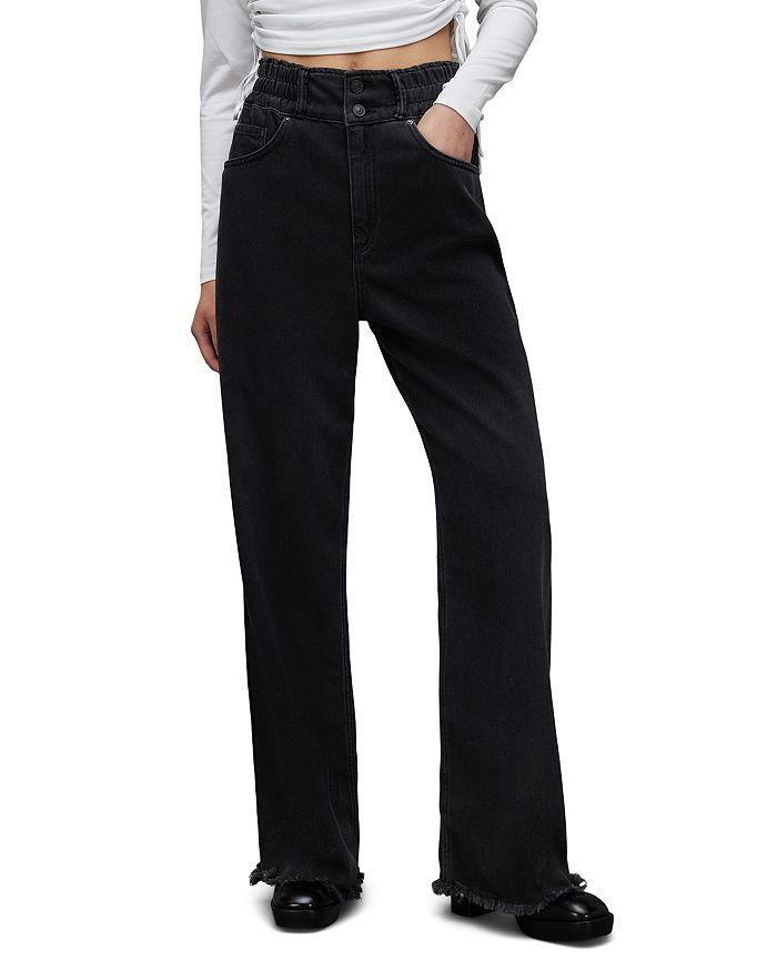 ALLSAINTS Hailey Wide Leg Jeans in Washed Black | Bloomingdale's