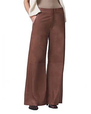 Beverly Leather High Rise Slouch Bootcut Jeans in Taupe