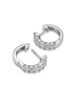 Diamond Emerald Cut Diamond Huggie Earrings in 18K White Gold, 1.0 tcw