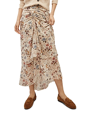 Veronica Beard Sira Silk Ruched Midi Skirt In Ecru Multi