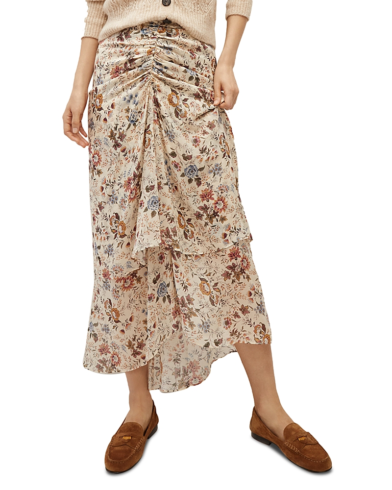 Veronica Beard Sira Silk Ruched Midi Skirt