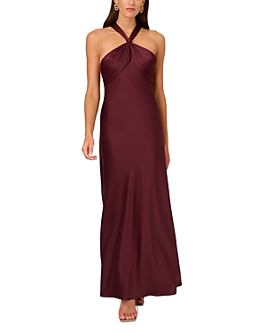 Shop Liv Foster Knotted Satin Gown In Bordeaux