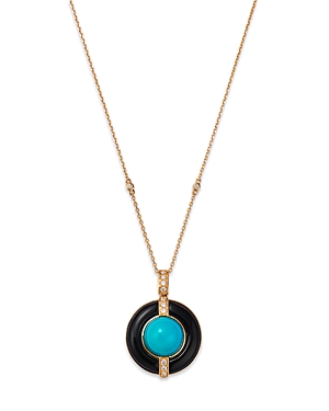 Bloomingdale's Turquoise, Onyx, & Diamond Pendant Necklace In 14k Yellow Gold, 18 In Blue/black
