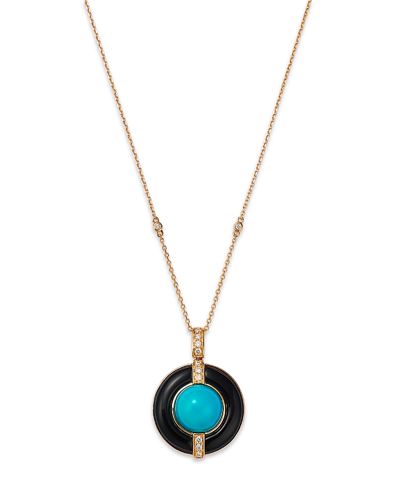 Bloomingdale's Turquoise, Onyx, & Diamond Pendant Necklace In 14k Yellow Gold, 18 In Blue/black