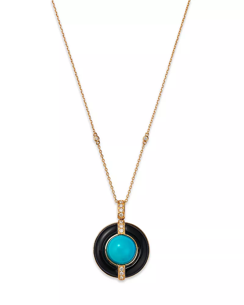 Bloomingdale's Fine Collection Turquoise, Onyx, & Diamond Pendant Necklace in 14K Yellow Gold, 18