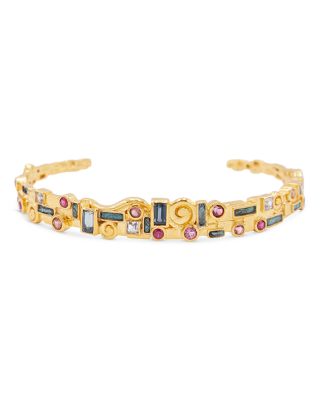 Gurhan 22K Yellow Gold Embrace Multi Gemstone Klimt Cuff Bracelet