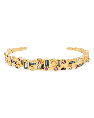 22K Yellow Gold Embrace Multi Gemstone Klimt Cuff Bracelet