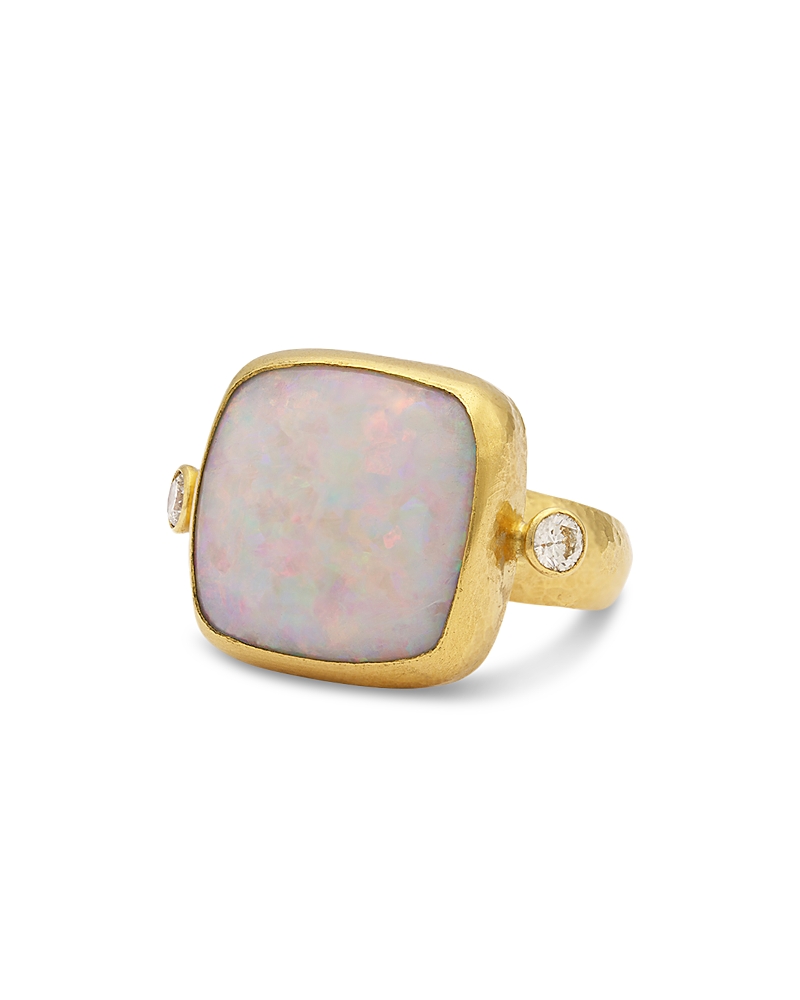Gurhan 24k Yellow Gold Rune Australian Opal & Diamond Statement Ring In Multi/gold
