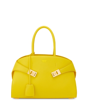 Ferragamo Hug Gancini Leather Top-handle Bag In Yellow/gold