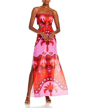 Shop Johanna Ortiz Spec Wilderness Tie Back Maxi Dress In Carnival Red/pink