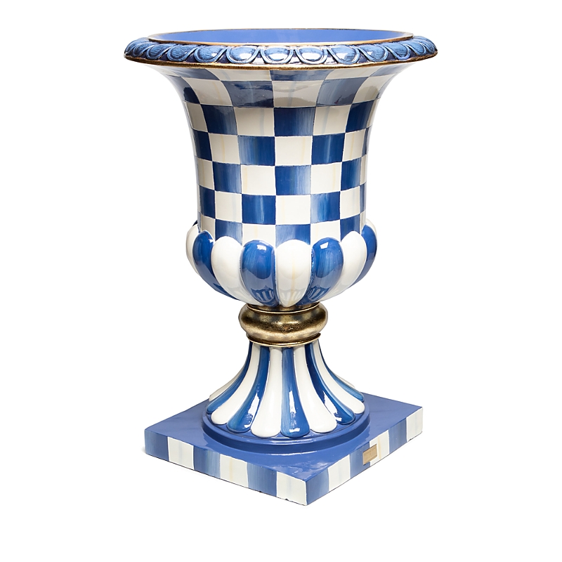 Shop Mackenzie-childs Royal Check Pedestal Urn In Multi